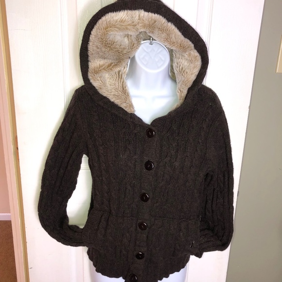 GAP Sweaters - GAP FUR HOODIE 100% LAMBSWOOL CARDIGAN SWEATER M